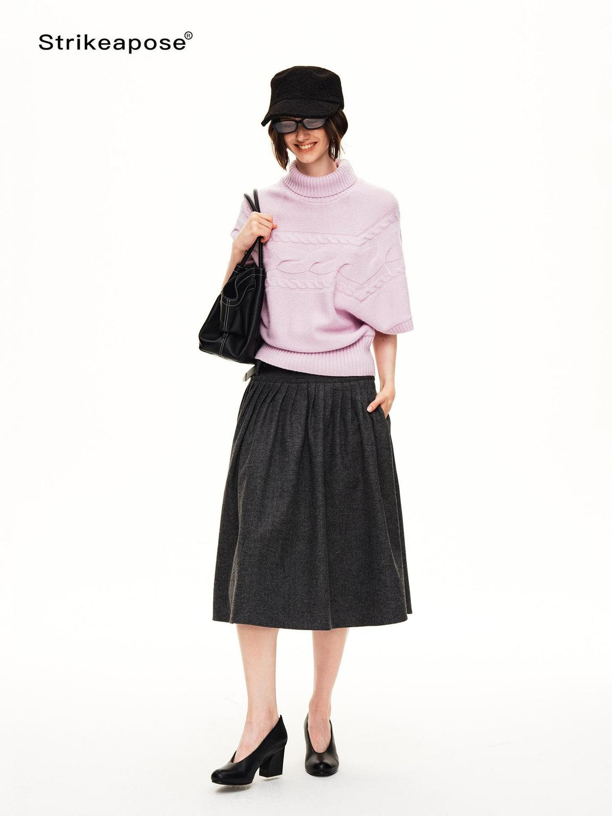 STRIKE A POSE Pleated Wool Blend Loose Umbrella A Line Women&