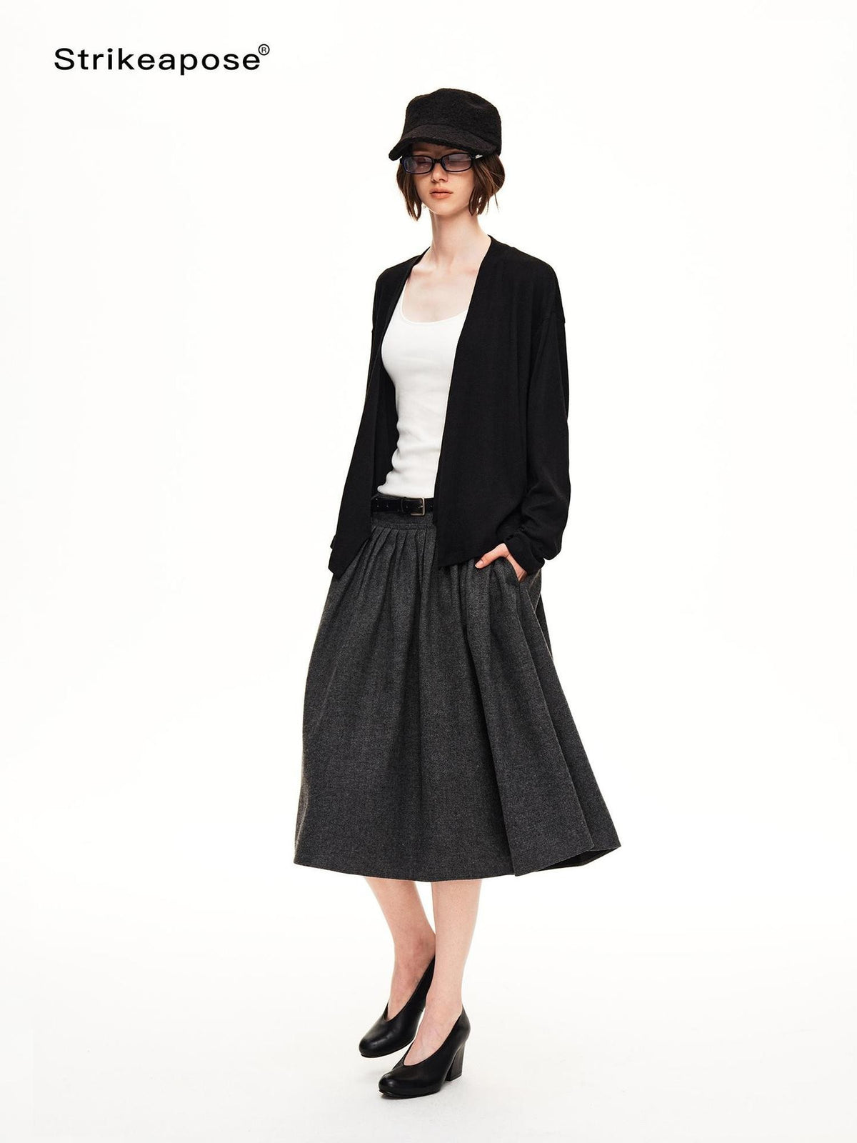 STRIKE A POSE Pleated Wool Blend Loose Umbrella A Line Women&