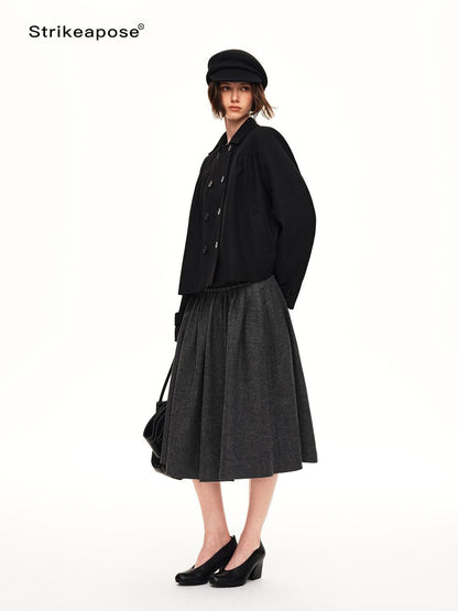 STRIKE A POSE Pleated Wool Blend Loose Umbrella A Line Women&