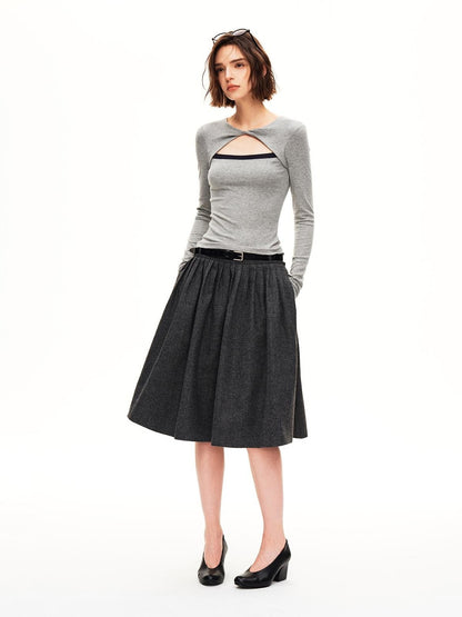 STRIKE A POSE Pleated Wool Blend Loose Umbrella A Line Women&