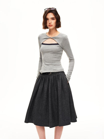 STRIKE A POSE Pleated Wool Blend Loose Umbrella A Line Women&
