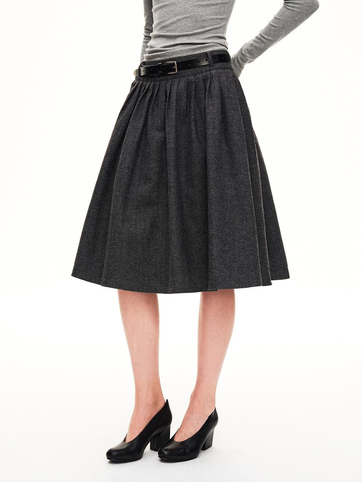 STRIKE A POSE Pleated Wool Blend Loose Umbrella A Line Women&