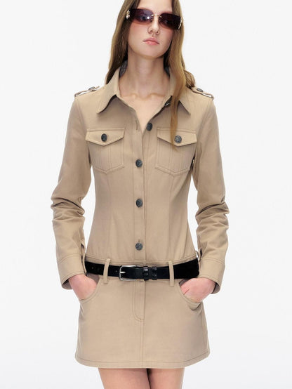 STRIKE A POSE Pocketed Utility Hip Hugging Shirt Dress Women&