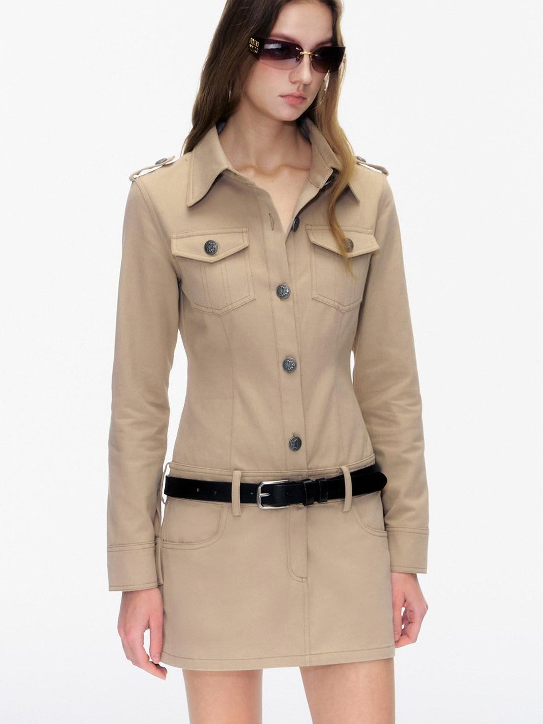 STRIKE A POSE Pocketed Utility Hip Hugging Shirt Dress Women&