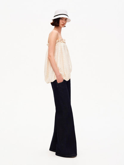 Polka Dot Asymmetric Pleated Ruffle Bias Cut Women&