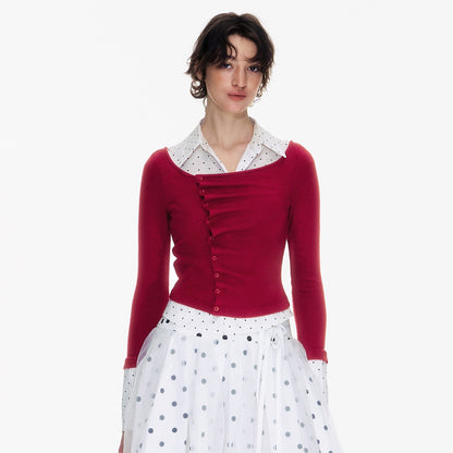 STRIKE_A_POSE_Polka_Dot_Pleated_Colorblock_Faux_Women&