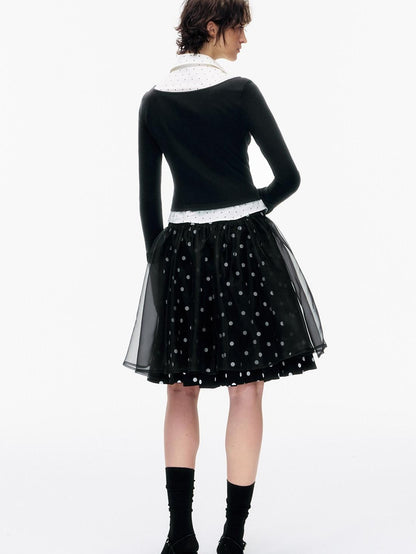 STRIKE A POSE Polka Dot Pleated Colorblock Faux Women&