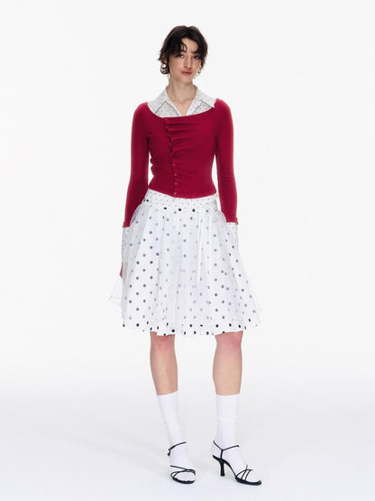 STRIKE A POSE Polka Dot Pleated Colorblock Faux Women&