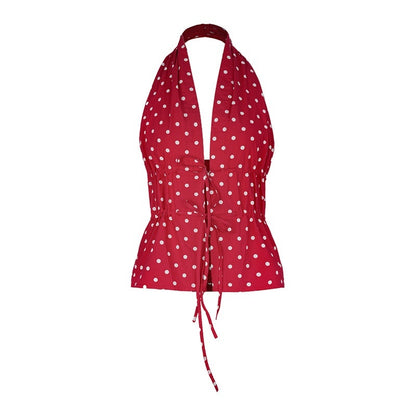 STRIKE_A_POSE_Red_Polka_Dot_Backless_Drawstring_Waist_Slim_Women&