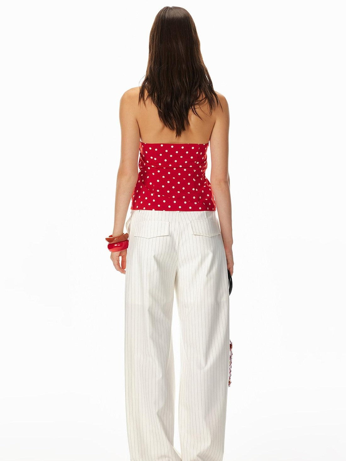 STRIKE A POSE Red Polka Dot Backless Drawstring Waist Slim Women&