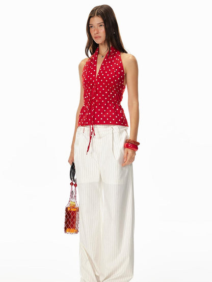 STRIKE A POSE Red Polka Dot Backless Drawstring Waist Slim Women&