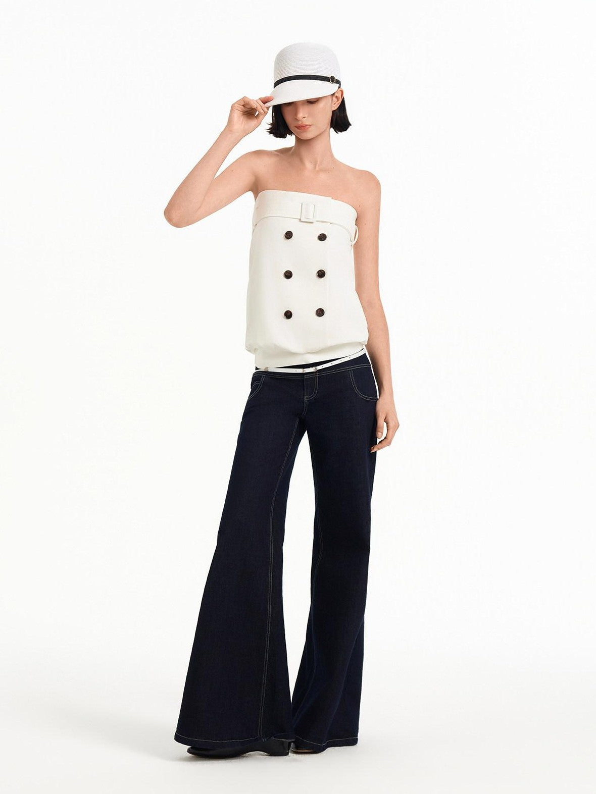 STRIKE A POSE Relaxed A Line Deconstructed Double Row Button Women&