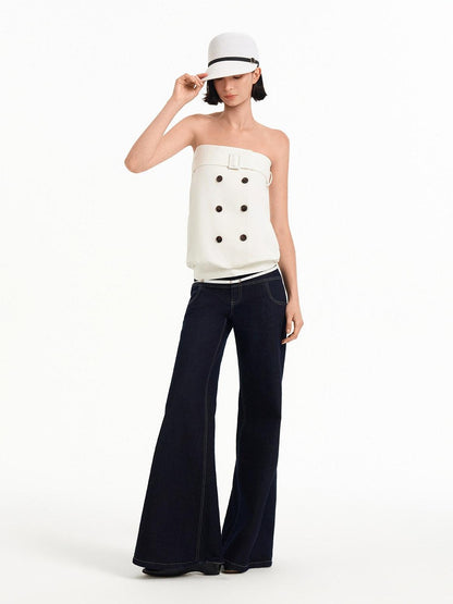 STRIKE A POSE Relaxed A Line Deconstructed Double Row Button Women&