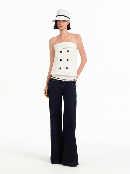 STRIKE A POSE Relaxed A Line Deconstructed Double Row Button Women&