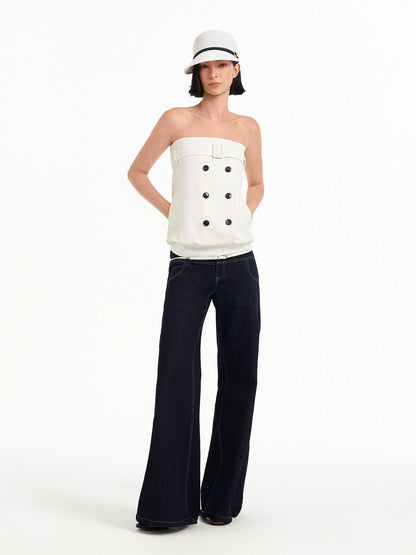 STRIKE A POSE Relaxed A Line Deconstructed Double Row Button Women&