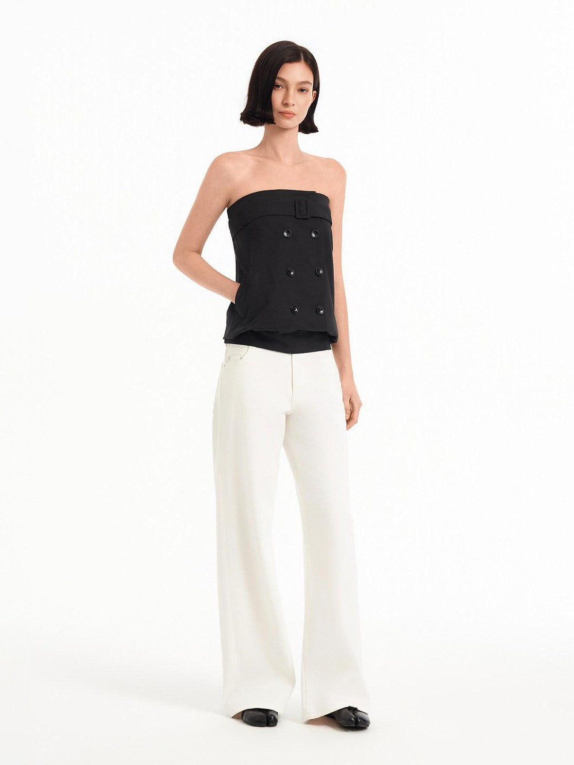 STRIKE A POSE Relaxed A Line Deconstructed Double Row Button Women&