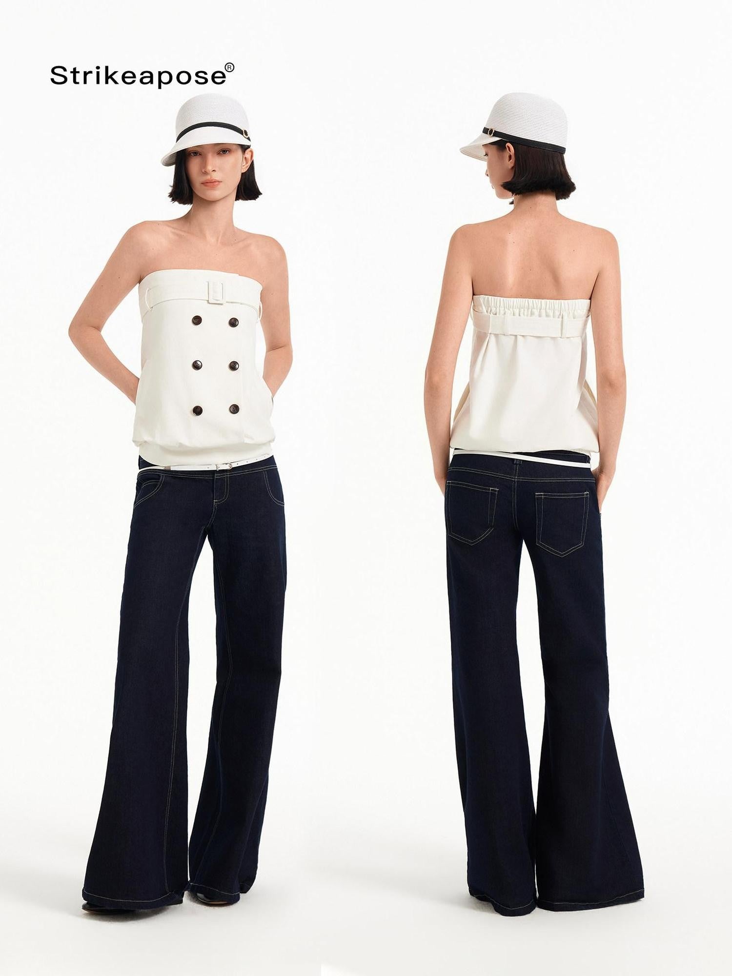 STRIKE A POSE Relaxed A Line Deconstructed Double Row Button Women&