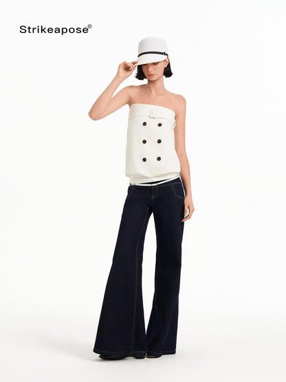 STRIKE A POSE Relaxed A Line Deconstructed Double Row Button Women&