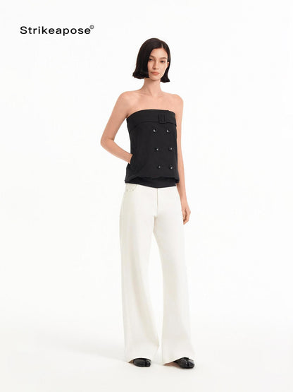 STRIKE A POSE Relaxed A Line Deconstructed Double Row Button Women&