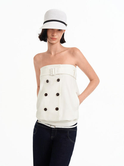 STRIKE A POSE Relaxed A Line Deconstructed Double Row Button Women&
