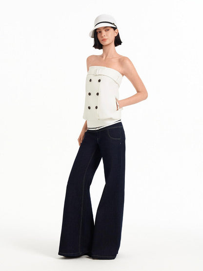 STRIKE A POSE Relaxed A Line Deconstructed Double Row Button Women&