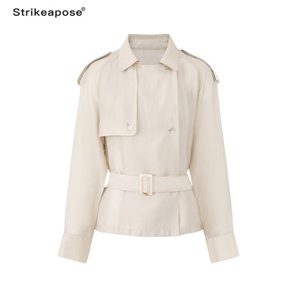 STRIKE_A_POSE_Relaxed_Lapel_Split_Sleeve_Bow_Drawstring_Women&
