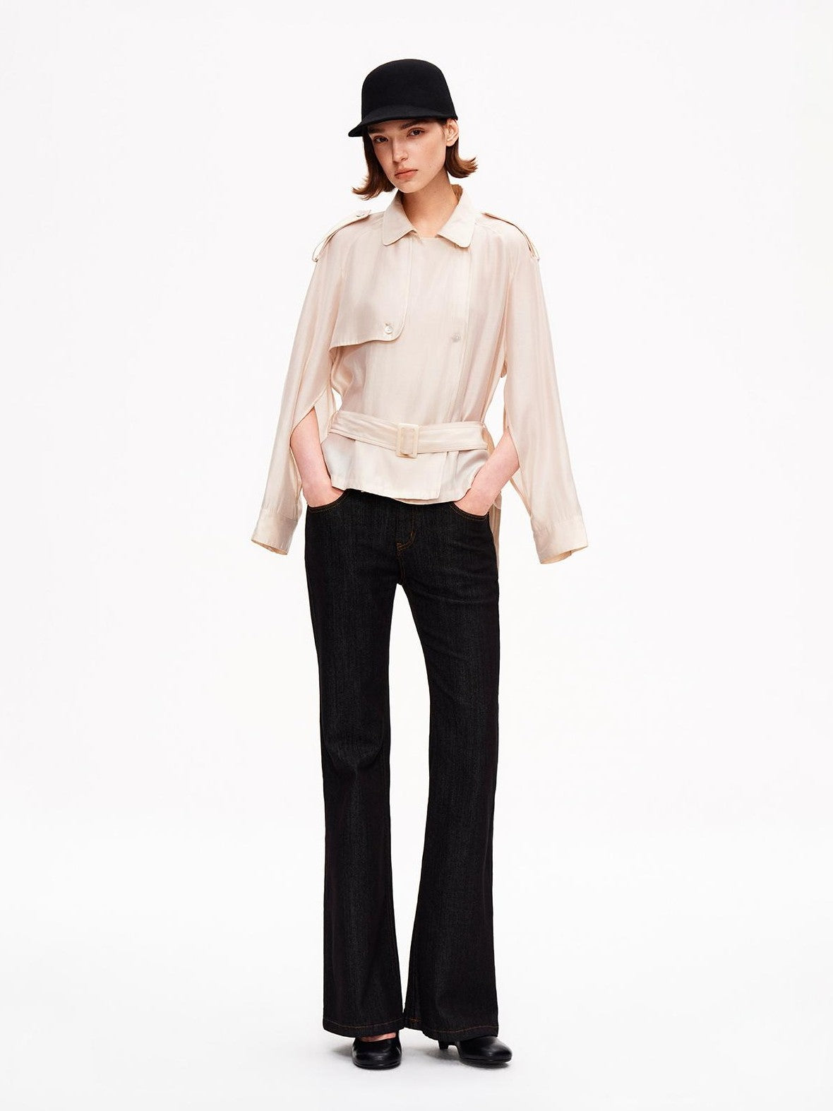 STRIKE A POSE Relaxed Lapel Split Sleeve Bow Drawstring Women&