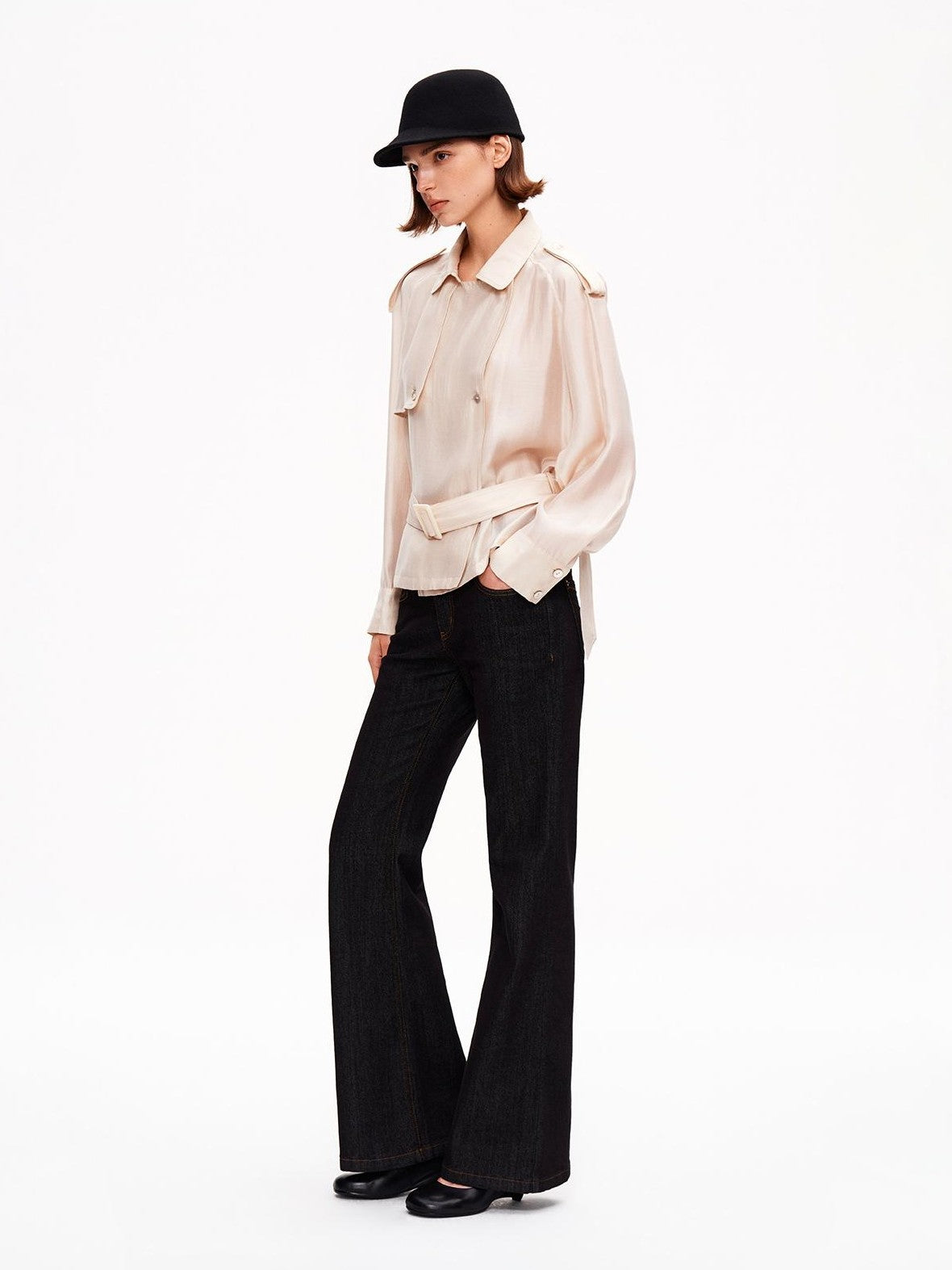 STRIKE A POSE Relaxed Lapel Split Sleeve Bow Drawstring Women&