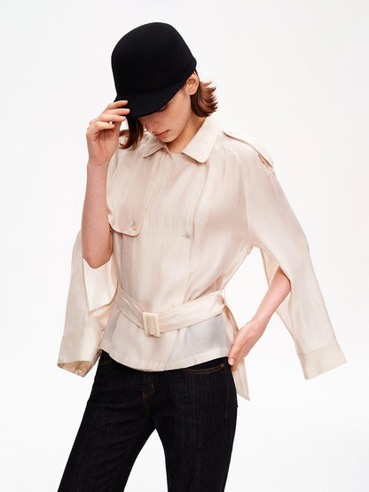 STRIKE A POSE Relaxed Lapel Split Sleeve Bow Drawstring Women&