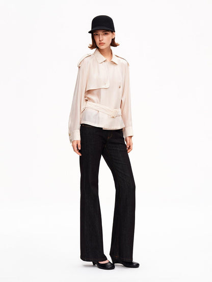 STRIKE A POSE Relaxed Lapel Split Sleeve Bow Drawstring Women&