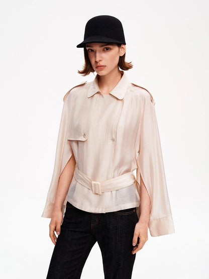STRIKE A POSE Relaxed Lapel Split Sleeve Bow Drawstring Women&