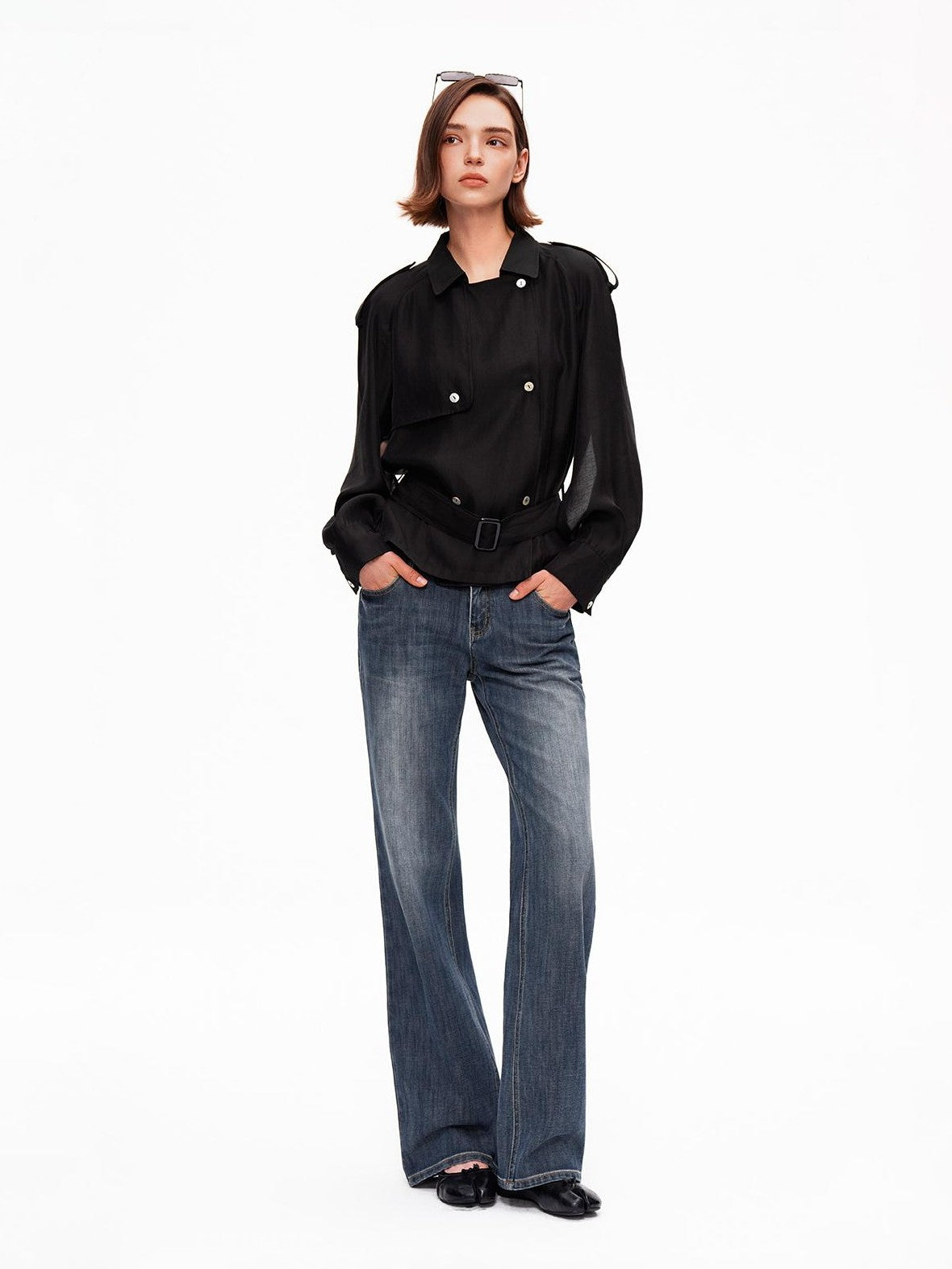 STRIKE A POSE Relaxed Lapel Split Sleeve Bow Drawstring Women&