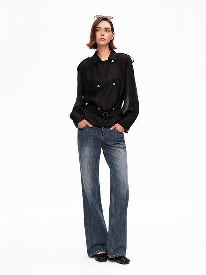 STRIKE A POSE Relaxed Lapel Split Sleeve Bow Drawstring Women&