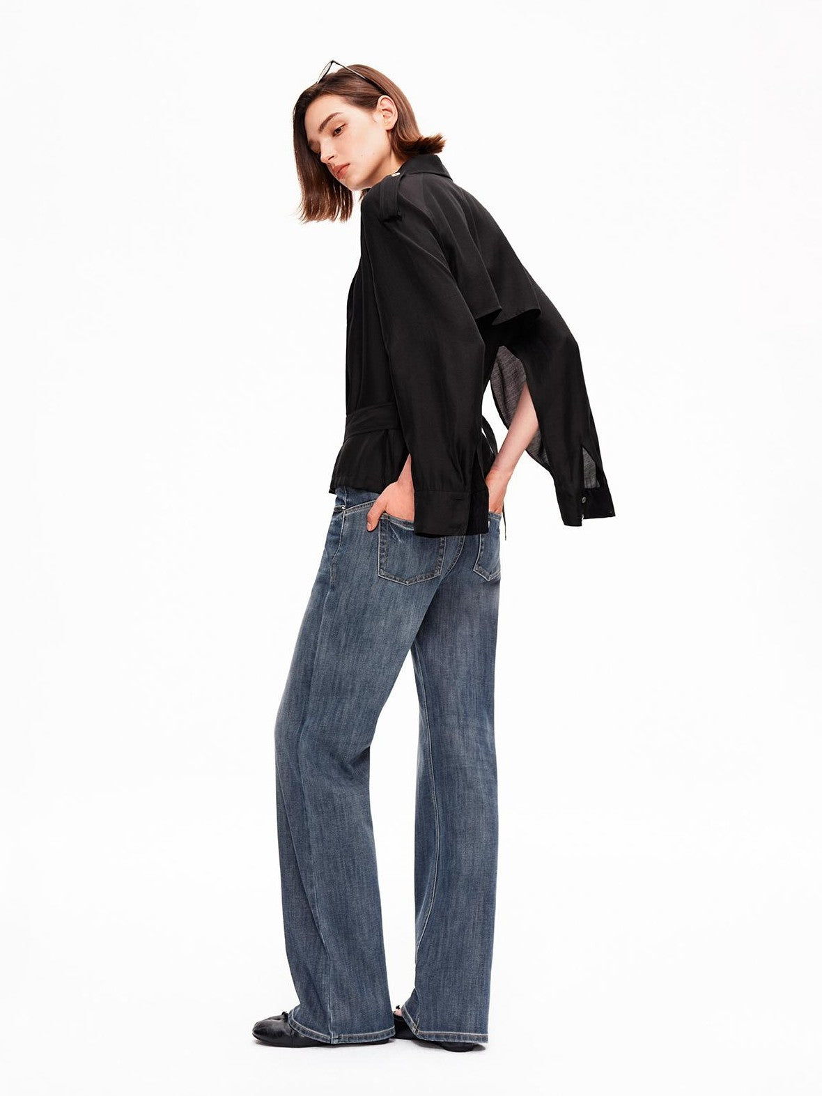 STRIKE A POSE Relaxed Lapel Split Sleeve Bow Drawstring Women&