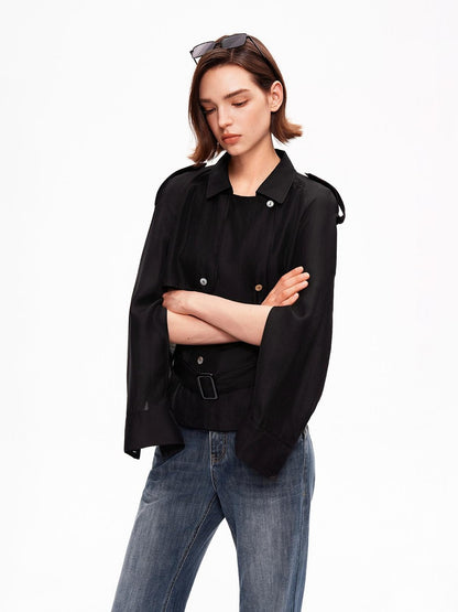 STRIKE A POSE Relaxed Lapel Split Sleeve Bow Drawstring Women&
