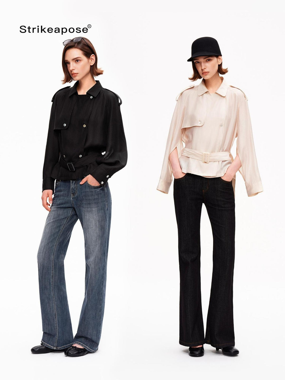 STRIKE A POSE Relaxed Lapel Split Sleeve Bow Drawstring Women&