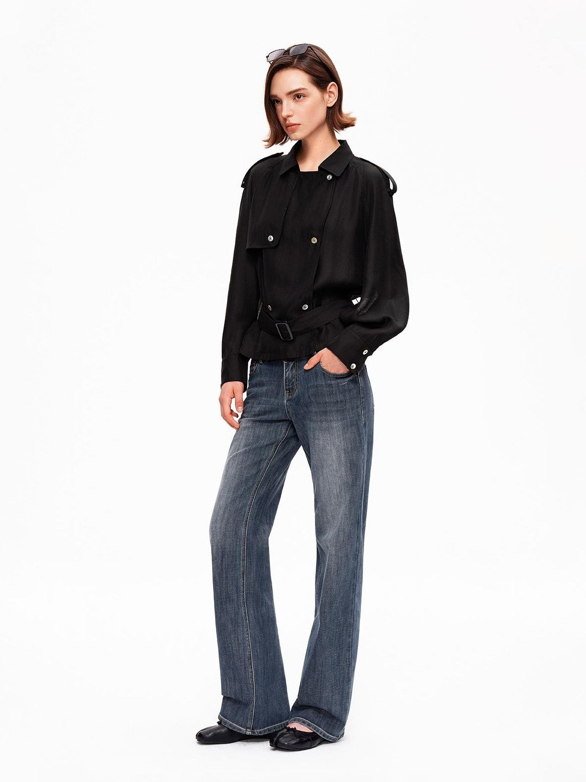 STRIKE A POSE Relaxed Lapel Split Sleeve Bow Drawstring Women&