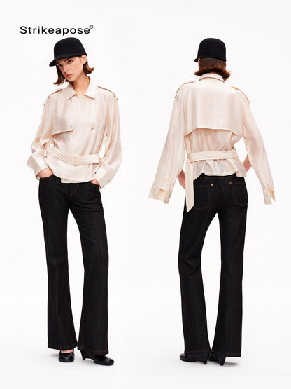 STRIKE A POSE Relaxed Lapel Split Sleeve Bow Drawstring Women&