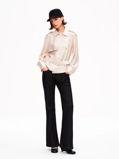 STRIKE A POSE Relaxed Lapel Split Sleeve Bow Drawstring Women&