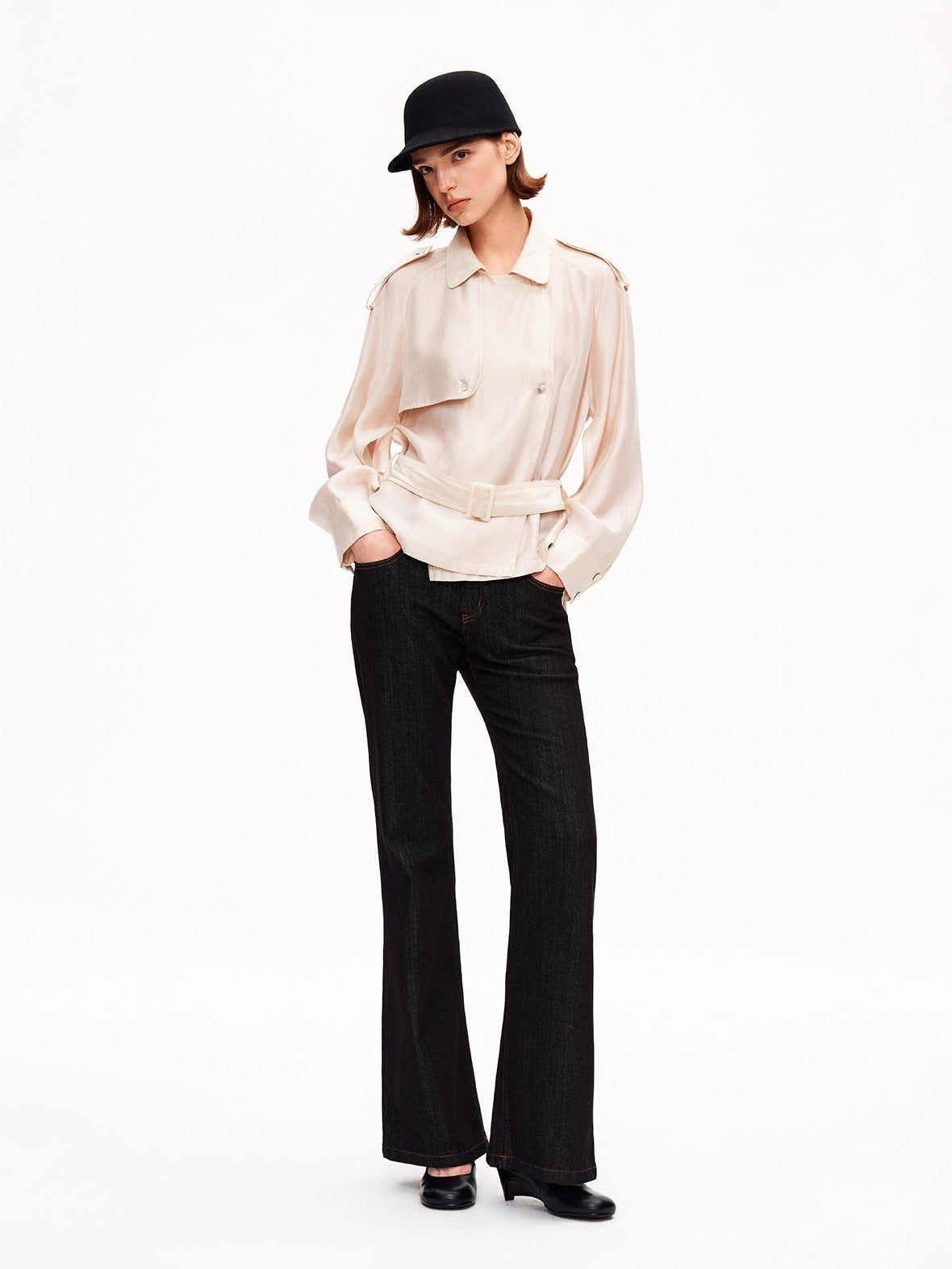 STRIKE A POSE Relaxed Lapel Split Sleeve Bow Drawstring Women&