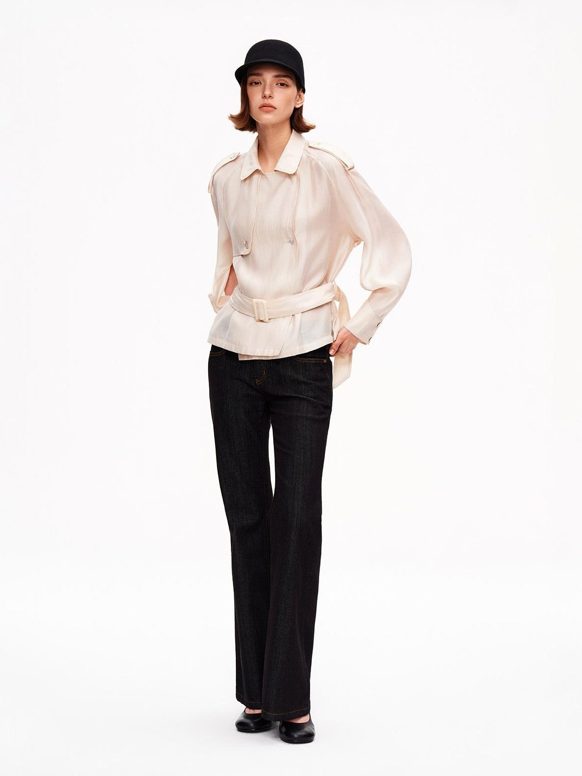 STRIKE A POSE Relaxed Lapel Split Sleeve Bow Drawstring Women&