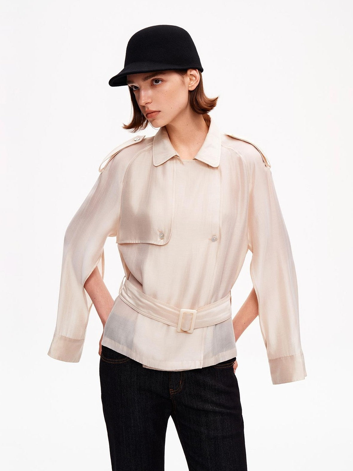 STRIKE A POSE Relaxed Lapel Split Sleeve Bow Drawstring Women&