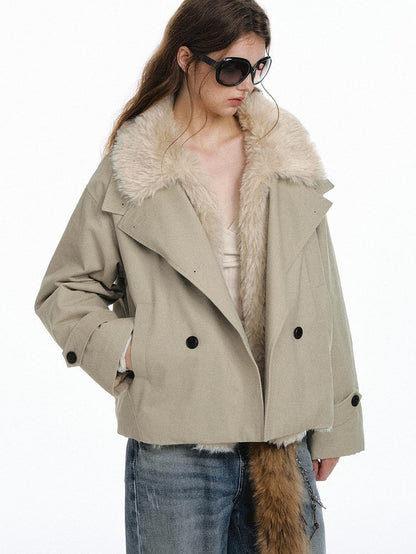 STRIKE A POSE Retro Colorblock Large Fur Collar Oversized Women&
