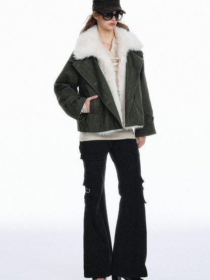 STRIKE A POSE Retro Colorblock Large Fur Collar Oversized Women&