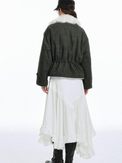 STRIKE A POSE Retro Colorblock Large Fur Collar Oversized Women&