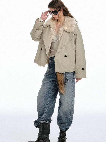 STRIKE A POSE Retro Colorblock Large Fur Collar Oversized Women&
