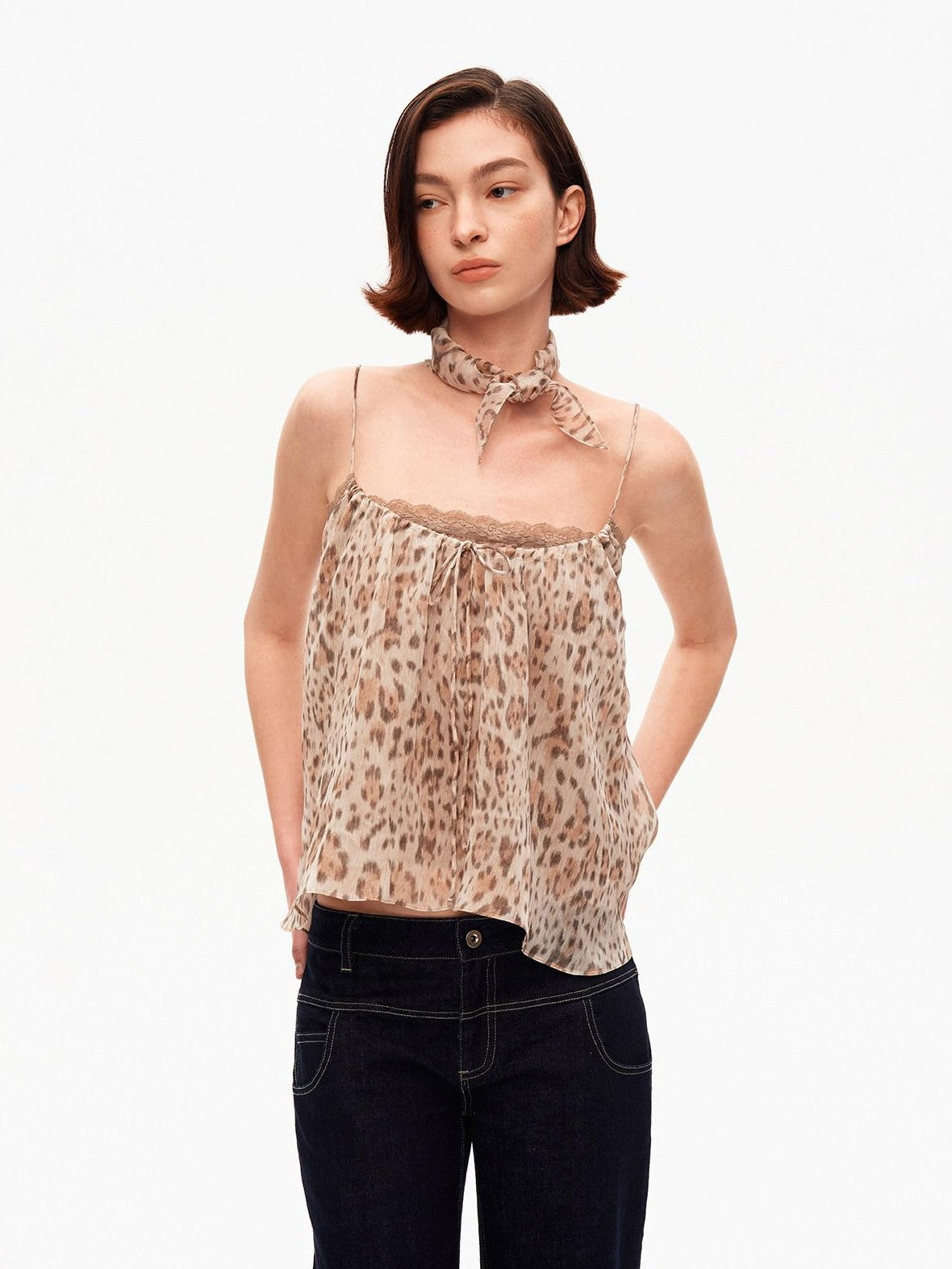 STRIKE A POSE Retro Leopard Print Lace Spliced A Line Square Neck Women&
