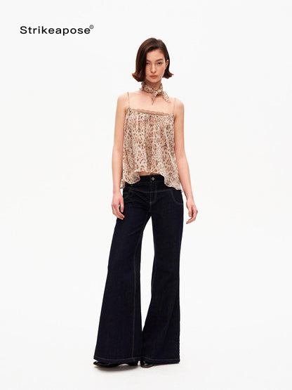 STRIKE A POSE Retro Leopard Print Lace Spliced A Line Square Neck Women&