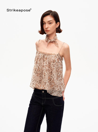 STRIKE A POSE Retro Leopard Print Lace Spliced A Line Square Neck Women&