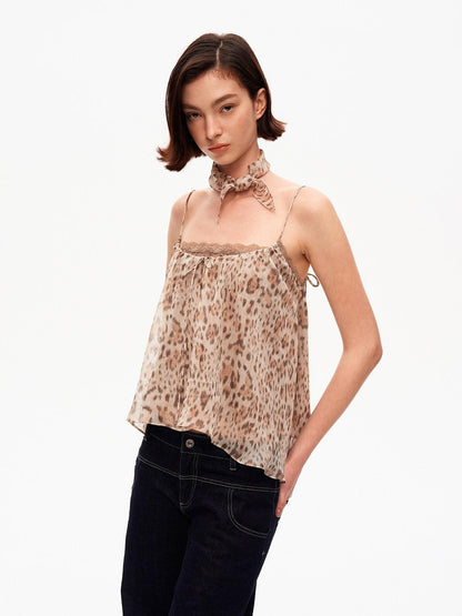 STRIKE A POSE Retro Leopard Print Lace Spliced A Line Square Neck Women&